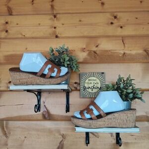 Sam Edelman Regis Cork Wedge Platform Heel Sandals Brown Leather Shoes Size 11 M